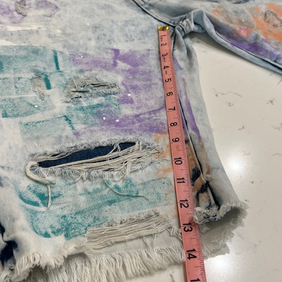 Smoke Rise DNM Co Acid Wash Paint Splatter Denim Cutoff Shorts Size 36 - Picture 14 of 14